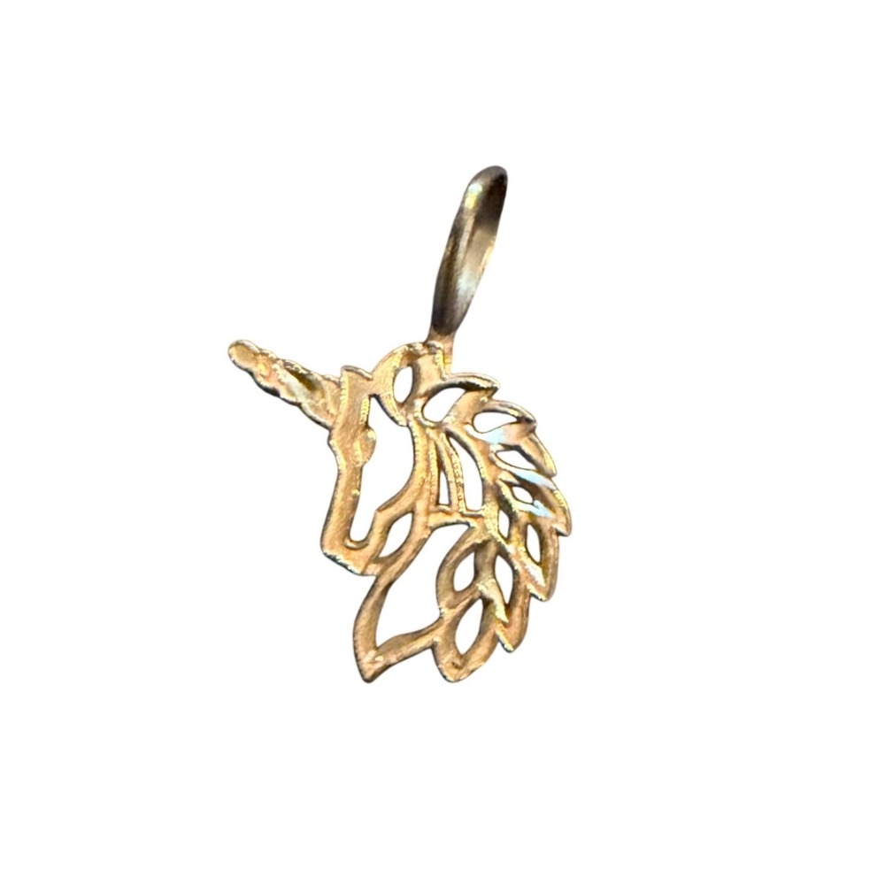 Vintage 14K Yellow Gold Unicorn Charm Pendant Openwork Mane Whimsical Jewelry
